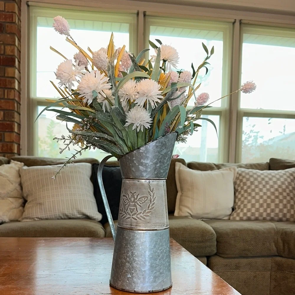 Rustic Metal Vase with beautiful artificial flowers